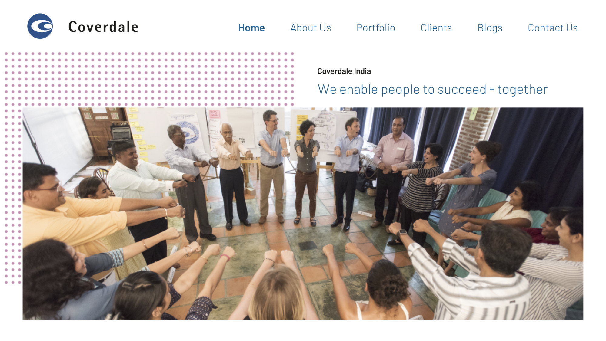 Coverdale India Website Homepage showcasing company vision and team collaboration